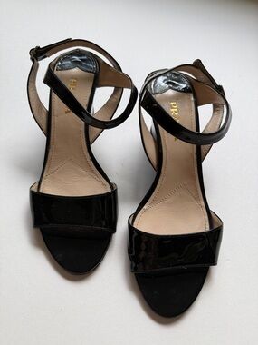 Prada Black Patent Leather Open-Toe Ankle-Strap Heels